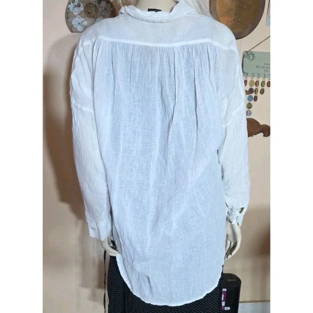 Dotti Women's Button Down Swim Cover Sz Med White Gauze Button Down Front Pocket